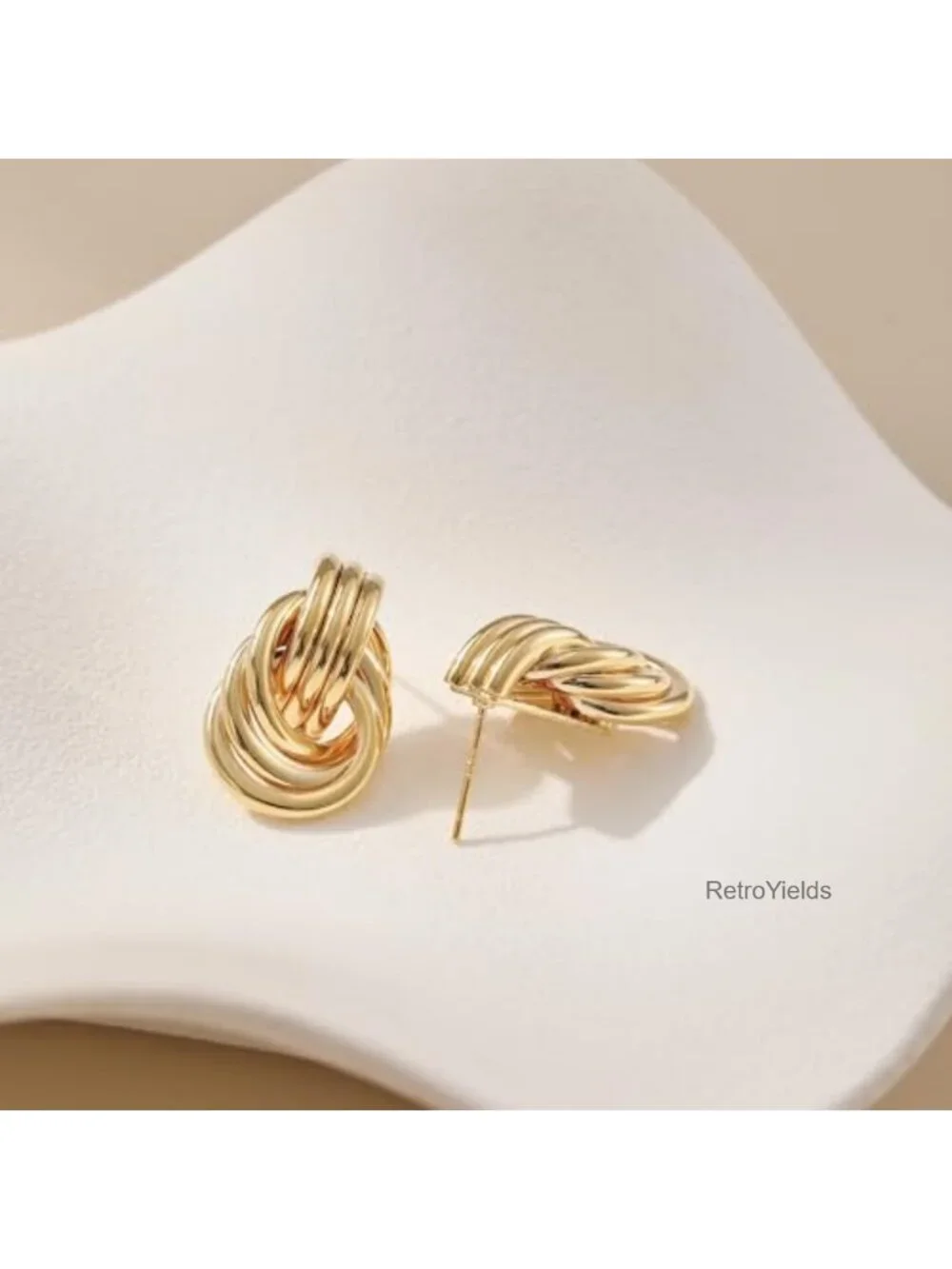 Chunky Gold Knot Circle Drop Dangle Earrings for Women Trendy Hypoallergenic